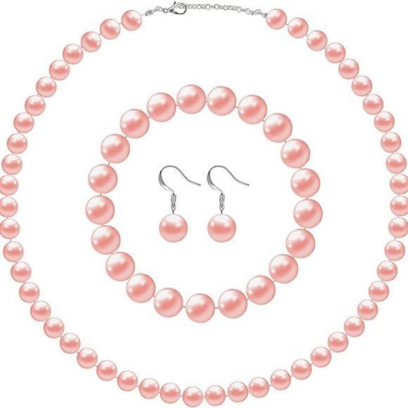 New Faux Pearl Jewelry Set Simulated Pearl Necklace Bracelet Earrings fo… - Picture 6 of 8